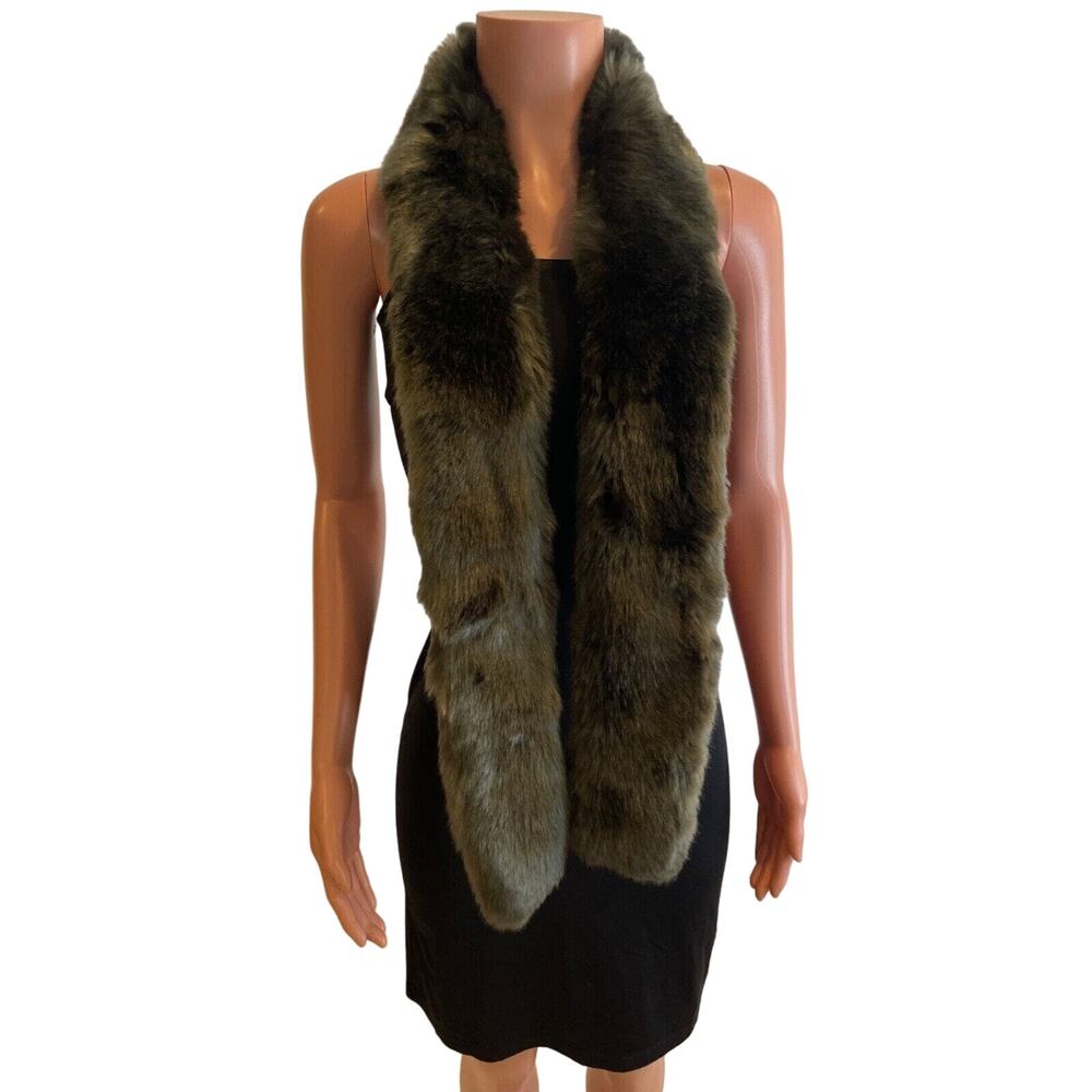 Evelyne Prelonge Faux Fur Scarf Gray Neck Wrap Stole 62" France Luxury Mob Wife - Picture 4 of 13